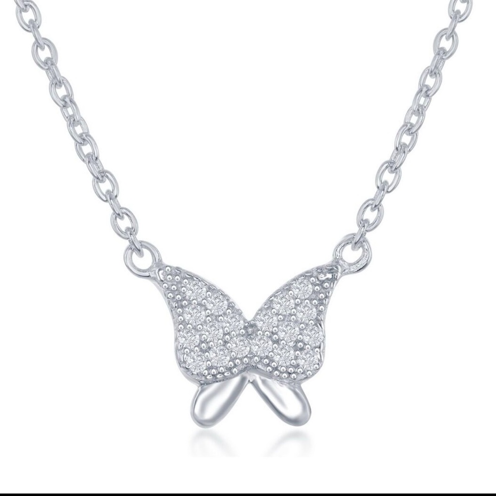 Youth - Sterling Silver CZ Butterfly Necklace and Earrings Set